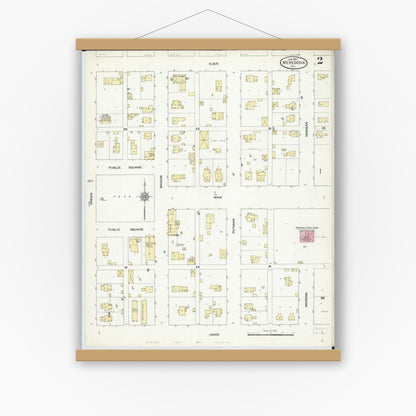 Old map wall art mockup — magnetic wood frame on white wall — Sanborn Fire Insurance Map from Meredosia, Morgan County, Illinois (1910), Sheet #0002