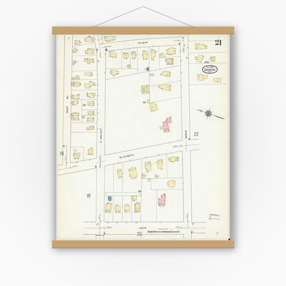 Old map wall art mockup — magnetic wood frame on white wall — Sanborn Fire Insurance Map from Oneida, Madison County, New York (1914), Sheet #0021