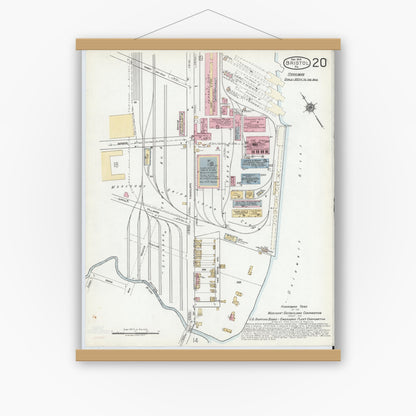 Old map wall art mockup — magnetic wood frame on white wall — Sanborn Fire Insurance Map from Bristol, Bucks County, Pennsylvania (1927), Sheet #0020
