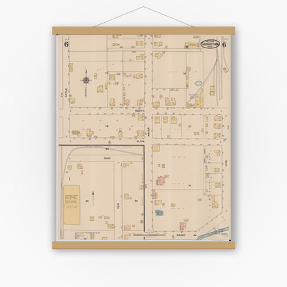 Old map wall art mockup — magnetic wood frame on white wall — Sanborn Fire Insurance Map from Georgetown, Brown County, Ohio (1922), Sheet #0006