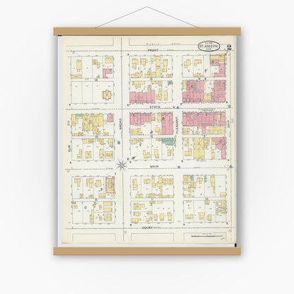 Old map wall art mockup — magnetic wood frame on white wall — Sanborn Fire Insurance Map from Saint Joseph, Berrien County, Michigan (1892), Sheet #0002