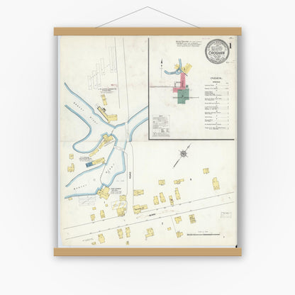 Old map wall art mockup — magnetic wood frame on white wall — Sanborn Fire Insurance Map from Croghan, Lewis County, New York (1909) - Complete Map Set
