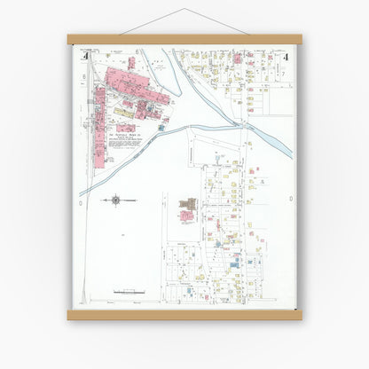 Old map wall art mockup — magnetic wood frame on white wall — Sanborn Fire Insurance Map from Baltimore, Fairfield County, Ohio (1946), Sheet #0004