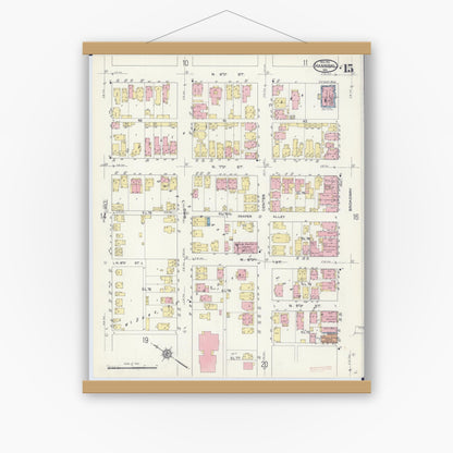 Old map wall art mockup — magnetic wood frame on white wall — Sanborn Fire Insurance Map from Hannibal, Marion County, Missouri (1913), Sheet #0015