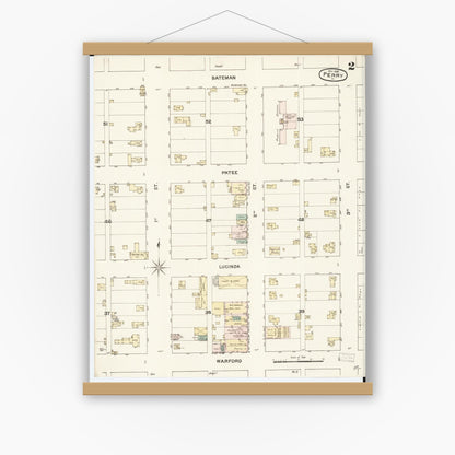 Old map wall art mockup — magnetic wood frame on white wall — Sanborn Fire Insurance Map from Perry, Dallas County, Iowa (1888), Sheet #0002