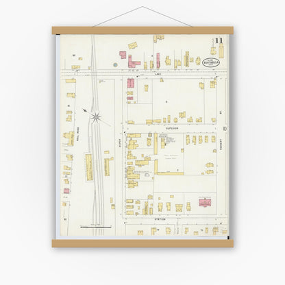 Old map wall art mockup — magnetic wood frame on white wall — Sanborn Fire Insurance Map from Ashtabula, Ashtabula County, Ohio (1898), Sheet #0011