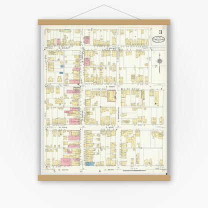 Old map wall art mockup — magnetic wood frame on white wall — Sanborn Fire Insurance Map from Freeland, Luzerne County, Pennsylvania (1912), Sheet #0003