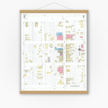 Old map wall art mockup — magnetic wood frame on white wall — Sanborn Fire Insurance Map from Freer, Duval County, Texas (1948), Sheet #0002