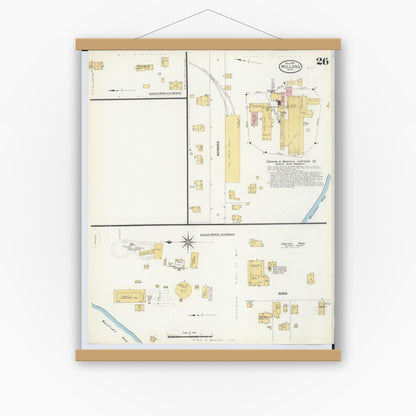 Old map wall art mockup — magnetic wood frame on white wall — Sanborn Fire Insurance Map from Holland, Ottawa County, Michigan (1908), Sheet #0026