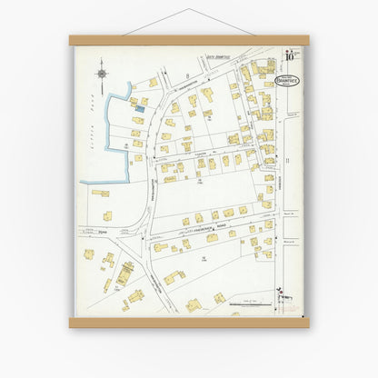 Old map wall art mockup — magnetic wood frame on white wall — Sanborn Fire Insurance Map from Braintree, Norfolk County, Massachusetts (1919), Sheet #0010