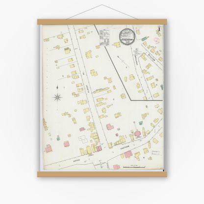 Old map wall art mockup — magnetic wood frame on white wall — Sanborn Fire Insurance Map from Kinderhook, Columbia County, New York (1895), Sheet #0001