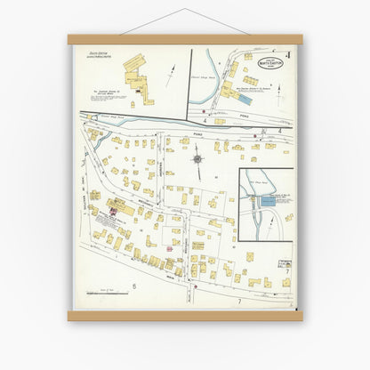 Old map wall art mockup — magnetic wood frame on white wall — Sanborn Fire Insurance Map from North Easton, Bristol County, Massachusetts (1911), Sheet #0004