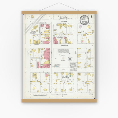 Old map wall art mockup — magnetic wood frame on white wall — Sanborn Fire Insurance Map from Greenview, Menard County, Illinois (1901) - Complete Map Set