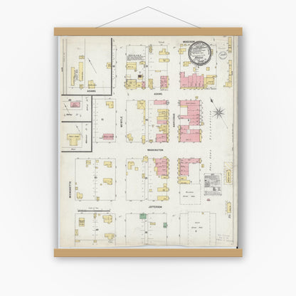 Old map wall art mockup — magnetic wood frame on white wall — Sanborn Fire Insurance Map from Kosse, Limestone County, Texas (1899), Sheet #0001
