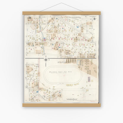 Old map wall art mockup — magnetic wood frame on white wall — Sanborn Fire Insurance Map from Marion, Williamson County, Illinois (1946), Sheet #0009