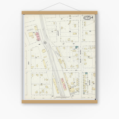 Old map wall art mockup — magnetic wood frame on white wall — Sanborn Fire Insurance Map from De Kalb, De Kalb County, Illinois (1891), Sheet #0004