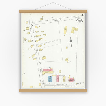 Old map wall art mockup — magnetic wood frame on white wall — Sanborn Fire Insurance Map from Leicester, Worcester County, Massachusetts (1910), Sheet #0006