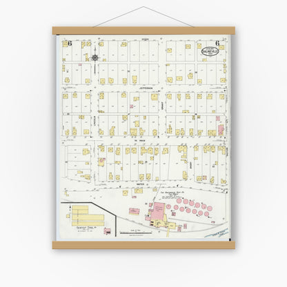 Old map wall art mockup — magnetic wood frame on white wall — Sanborn Fire Insurance Map from Salineville, Columbiana County, Ohio (1924), Sheet #0006