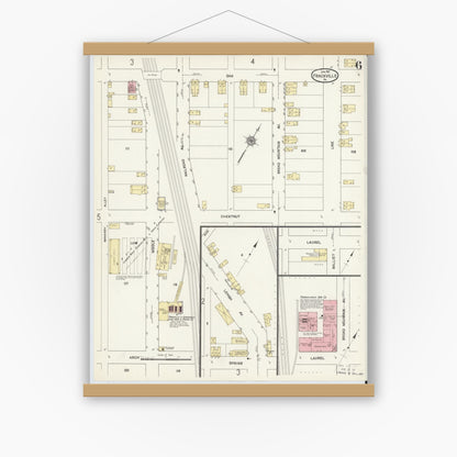 Old map wall art mockup — magnetic wood frame on white wall — Sanborn Fire Insurance Map from Frackville, Schuylkill County, Pennsylvania (1912), Sheet #0006