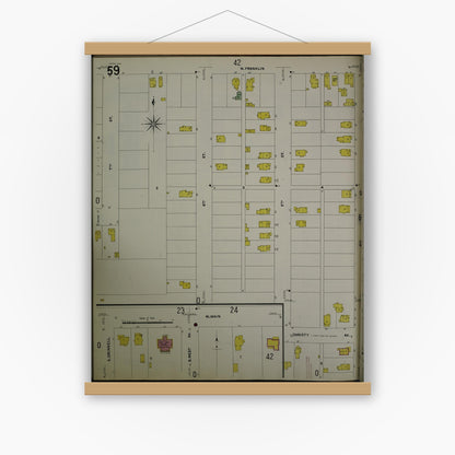 Old map wall art mockup — magnetic wood frame on white wall — Sanborn Fire Insurance Map from Jackson, Jackson County, Michigan (1907), Sheet #0059