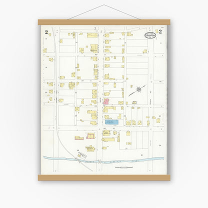 Old map wall art mockup — magnetic wood frame on white wall — Sanborn Fire Insurance Map from Grampian, Clearfield County, Pennsylvania (1930), Sheet #0002