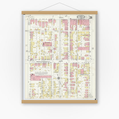 Old map wall art mockup — magnetic wood frame on white wall — Sanborn Fire Insurance Map from Steubenville, Jefferson County, Ohio (1913), Sheet #0021