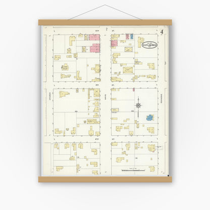 Old map wall art mockup — magnetic wood frame on white wall — Sanborn Fire Insurance Map from Scotland Neck, Halifax County, North Carolina (1913), Sheet #0004