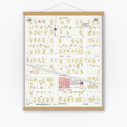Old map wall art mockup — magnetic wood frame on white wall — Sanborn Fire Insurance Map from Pekin, Tazewell County, Illinois (1925), Sheet #0020