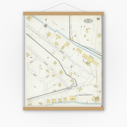 Old map wall art mockup — magnetic wood frame on white wall — Sanborn Fire Insurance Map from Nantucket, Nantucket County, Massachusetts (1904), Sheet #0016