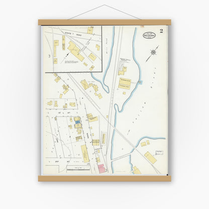Old map wall art mockup — magnetic wood frame on white wall — Sanborn Fire Insurance Map from Necedah, Juneau County, Wisconsin (1916), Sheet #0002