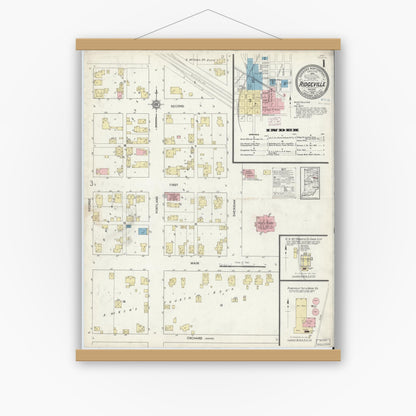 Old map wall art mockup — magnetic wood frame on white wall — Sanborn Fire Insurance Map from Ridgeville, Randolph County, Indiana (1914) - Complete Map Set
