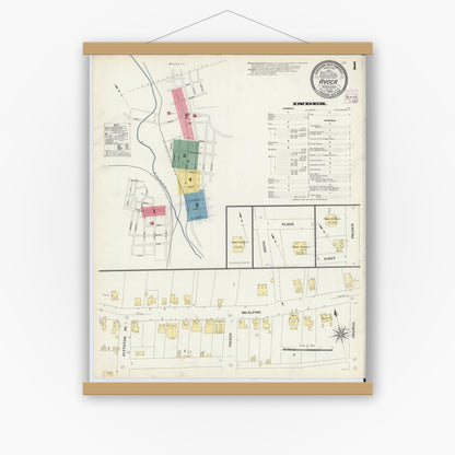 Old map wall art mockup — magnetic wood frame on white wall — Sanborn Fire Insurance Map from Avoca, Luzerne County, Pennsylvania (1908) - Complete Map Set