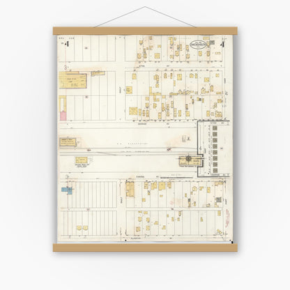 Old map wall art mockup — magnetic wood frame on white wall — Sanborn Fire Insurance Map from Canoga Park, Los Angeles County, California (1932), Sheet #0004
