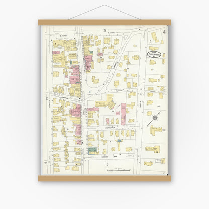 Old map wall art mockup — magnetic wood frame on white wall — Sanborn Fire Insurance Map from Ellenville, Ulster County, New York (1910), Sheet #0004