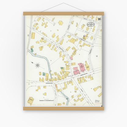 Old map wall art mockup — magnetic wood frame on white wall — Sanborn Fire Insurance Map from Weymouth, Norfolk County, Massachusetts (1904), Sheet #0016