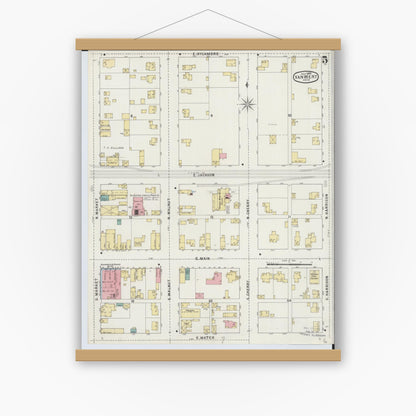 Old map wall art mockup — magnetic wood frame on white wall — Sanborn Fire Insurance Map from Van Wert, Van Wert County, Ohio (1895), Sheet #0005
