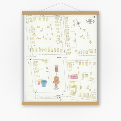 Old map wall art mockup — magnetic wood frame on white wall — Sanborn Fire Insurance Map from Somerville, Somerset County, New Jersey (1910), Sheet #0007