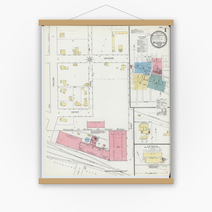 Old map wall art mockup — magnetic wood frame on white wall — Sanborn Fire Insurance Map from Marengo, McHenry County, Illinois (1893) - Complete Map Set