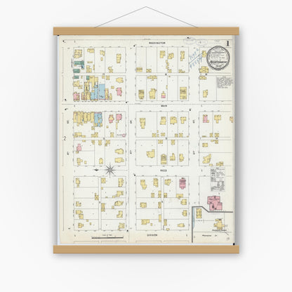Old map wall art mockup — magnetic wood frame on white wall — Sanborn Fire Insurance Map from Pecatonica, Winnebago County, Illinois (1898), Sheet #0001