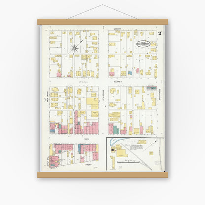 Old map wall art mockup — magnetic wood frame on white wall — Sanborn Fire Insurance Map from Shawneetown, Gallatin County, Illinois (1906), Sheet #0002