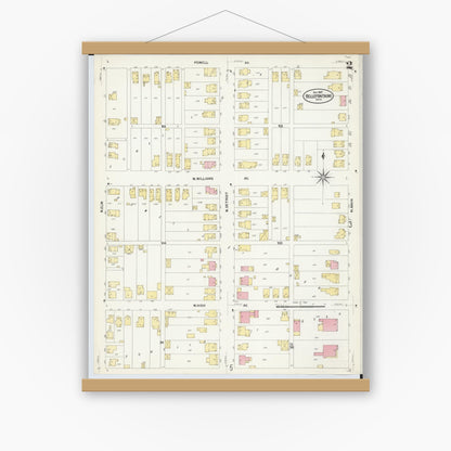 Old map wall art mockup — magnetic wood frame on white wall — Sanborn Fire Insurance Map from Bellefontaine, Logan County, Ohio (1907), Sheet #0002