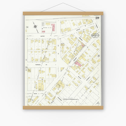 Old map wall art mockup — magnetic wood frame on white wall — Sanborn Fire Insurance Map from Marinette, Marinette County, Wisconsin (1910), Sheet #0029