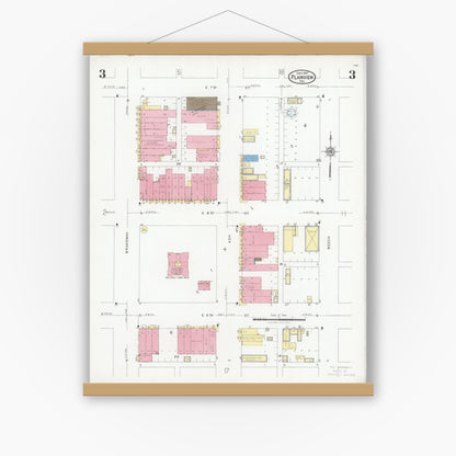 Old map wall art mockup — magnetic wood frame on white wall — Sanborn Fire Insurance Map from Plainview, Hale County, Texas (1927), Sheet #0003