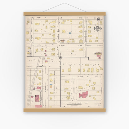 Old map wall art mockup — magnetic wood frame on white wall — Sanborn Fire Insurance Map from Northfield, Rice County, Minnesota (1922), Sheet #0010