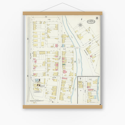 Old map wall art mockup — magnetic wood frame on white wall — Sanborn Fire Insurance Map from Tamaqua, Schuylkill County, Pennsylvania (1896), Sheet #0008