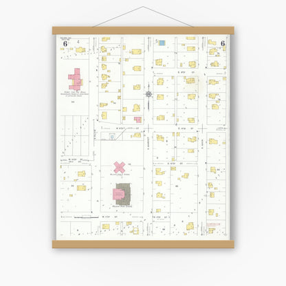 Old map wall art mockup — magnetic wood frame on white wall — Sanborn Fire Insurance Map from Holden, Johnson County, Missouri (1931), Sheet #0006