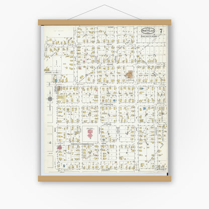 Old map wall art mockup — magnetic wood frame on white wall — Sanborn Fire Insurance Map from Montpelier, Williams County, Ohio (1916), Sheet #0007