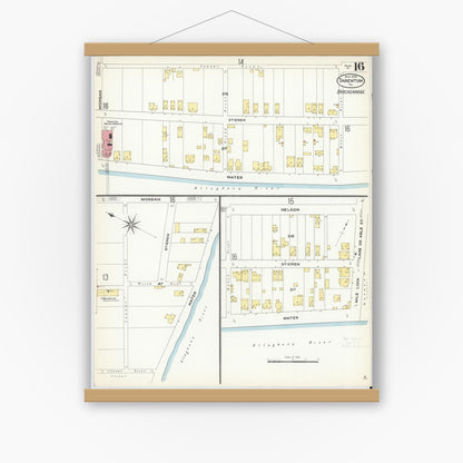 Old map wall art mockup — magnetic wood frame on white wall — Sanborn Fire Insurance Map from Tarentum, Allegheny County, Pennsylvania (1909), Sheet #0016