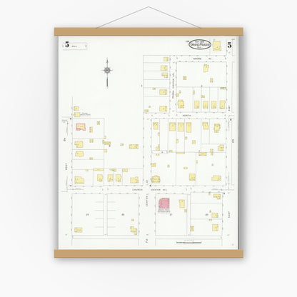 Old map wall art mockup — magnetic wood frame on white wall — Sanborn Fire Insurance Map from Grand Prairie, Dallas County, Texas (1929), Sheet #0005