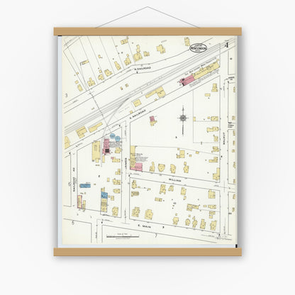 Old map wall art mockup — magnetic wood frame on white wall — Sanborn Fire Insurance Map from New London, Huron County, Ohio (1921), Sheet #0004